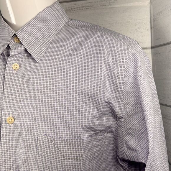 Corneliani Men's Medium Button Down Dress Shirt Gingham Check Cotton Lilac Italy - Picture 4 of 10